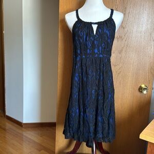 INC Women's Black Lace Halter Neck size PL Side Zipper, Keyhole button back NWT